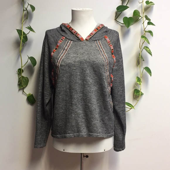 Heather Gray Cropped Boho Hoodie Sweater Top - Picture 2 of 7